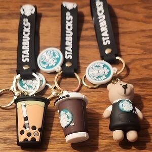 Starbucks Black and Brown Keychain Trio